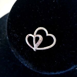 Silver and diamond double heart pendant